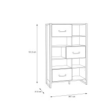 Regal >HUD< 3 Türen, Stabeiche / Betonoptik Dunkelgrau - 94,1x151,5x41,5cm (BxHxT)