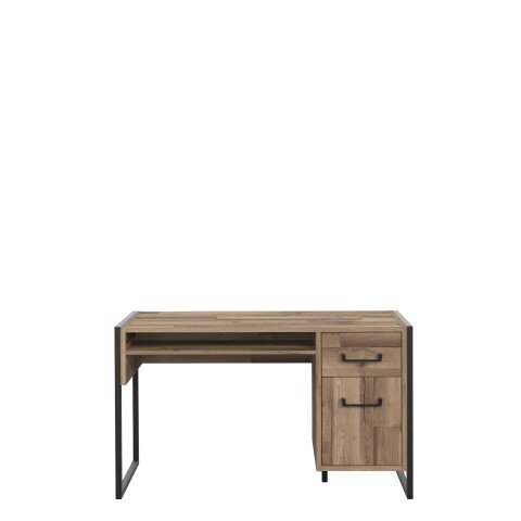 Schreibtisch >HUD< 1 Tür, 1 Schublade, Stabeiche Dekor - 129,4x74,7x60,2cm (BxHxT)