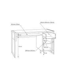 Schreibtisch >HUD< 1 Tür, 1 Schublade, Stabeiche Dekor - 129,4x74,7x60,2cm (BxHxT)