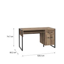 Schreibtisch >HUD< 1 Tür, 1 Schublade, Stabeiche Dekor - 129,4x74,7x60,2cm (BxHxT)