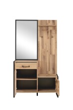 Kompaktgarderobe >HUD< Spiegel, Türen, Schublade, Stabeiche Dekor - 114,1x199,9x41,5cm B/H/T