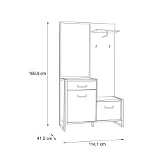 Kompaktgarderobe >HUD< Spiegel, Türen, Schublade, Stabeiche Dekor - 114,1x199,9x41,5cm B/H/T