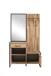 Kompaktgarderobe >HUD< Spiegel, Türen, Schublade, Stabeiche Dekor - 114,1x199,9x41,5cm B/H/T