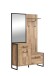 Kompaktgarderobe >HUD< Spiegel, Türen, Schublade, Stabeiche Dekor - 114,1x199,9x41,5cm B/H/T