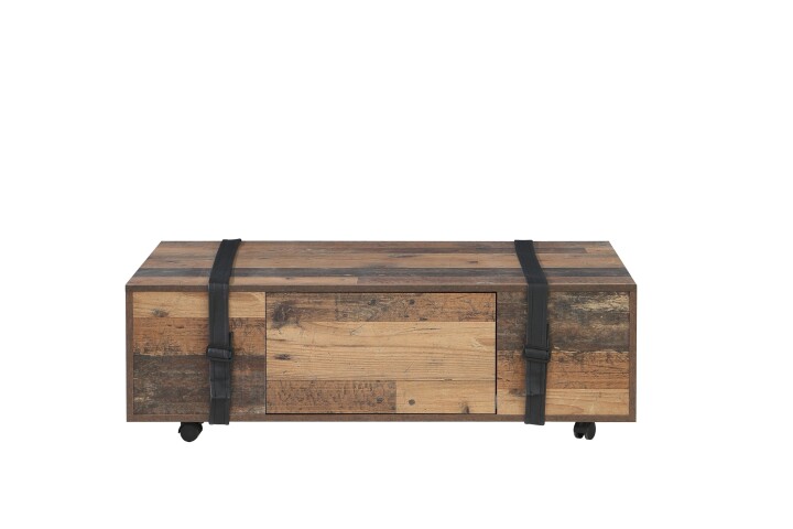 Couchtisch >FOBYA< rollbar, Schublade, in Old – Wood Vintage  - 110x35,6x60,2cm (BxHxT)