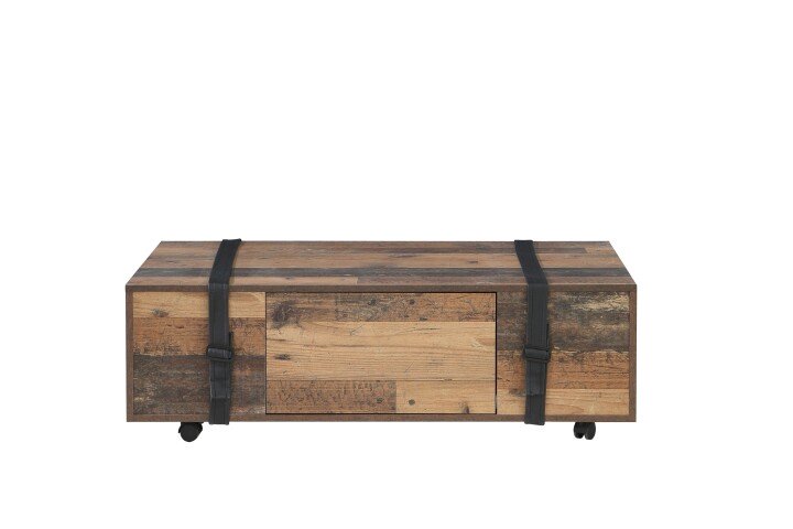 Couchtisch >FOBYA< rollbar, Schublade, in Old – Wood Vintage  - 110x35,6x60,2cm (BxHxT)