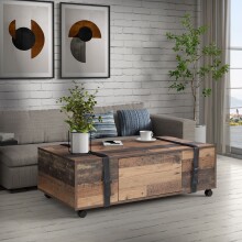 Couchtisch >FOBYA< rollbar, Schublade, in Old – Wood Vintage  - 110x35,6x60,2cm (BxHxT)