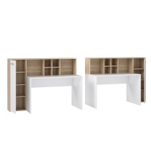 Schreibtisch >ERIADU< 10 Fächer, 1 Tür, in Sonoma Eiche / Weiss - 158x116x60cm (BxHxT)
