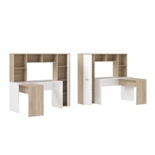 Eckschreibtisch >ERIADU< 8 Fächer, 1 Tür, Sonoma Eiche / Weiss - 173x152x116cm (BxHxT)