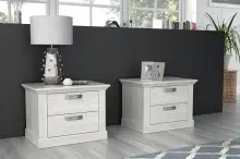 Nachttisch >KASHMIR< (2er-Set) in Pinie Weiss -...