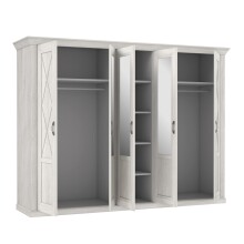 Drehtürenschrank >KASHMIR< 5 Türen, 6 Böden, Spiegel, in Pinie Weiss - 268,3x204,9x65cm (BxHxT)