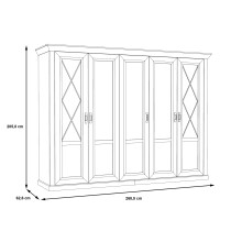 Drehtürenschrank >KASHMIR< 5 Türen, 6 Böden, Spiegel, in Pinie Weiss - 268,3x204,9x65cm (BxHxT)