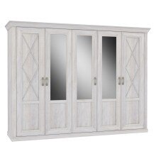 Drehtürenschrank >KASHMIR< 5 Türen, 6 Böden, Spiegel, in Pinie Weiss - 268,3x204,9x65cm (BxHxT)