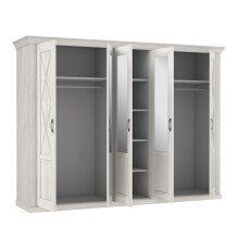Drehtürenschrank >KASHMIR< 5 Türen, 6 Böden, Spiegel, in Pinie Weiss - 268,3x204,9x65cm (BxHxT)