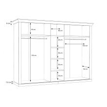 Drehtürenschrank >KASHMIR< 5 Türen, 6 Böden, Spiegel, in Pinie Weiss - 268,3x204,9x65cm (BxHxT)