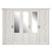Drehtürenschrank >KASHMIR< 5 Türen, 6 Böden, Spiegel, in Pinie Weiss - 268,3x204,9x65cm (BxHxT)