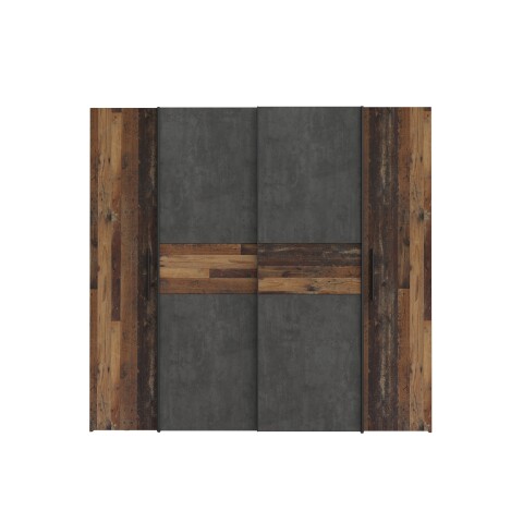 Kleiderschrank >KALIXTUS< Old – Wood Vintage  / Betonoptik Dunkelgrau - 200x190x61cm (B/H/T)