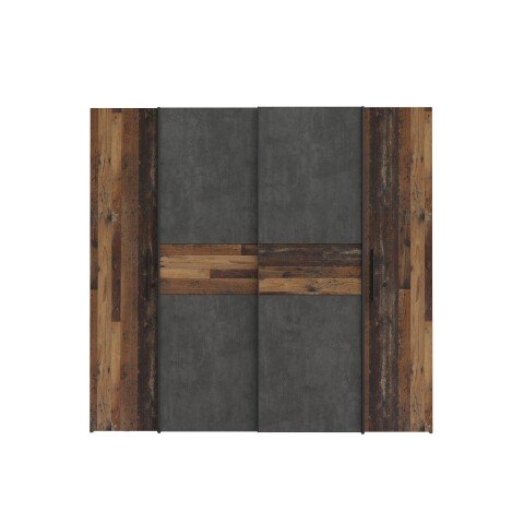 Kleiderschrank >KALIXTUS< Old – Wood Vintage  / Betonoptik Dunkelgrau - 200x190x61cm (B/H/T)
