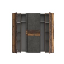 Kleiderschrank >KALIXTUS< Old – Wood Vintage  / Betonoptik Dunkelgrau - 200x190x61cm (B/H/T)