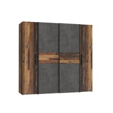 Kleiderschrank >KALIXTUS< Old – Wood Vintage  / Betonoptik Dunkelgrau - 200x190x61cm (B/H/T)