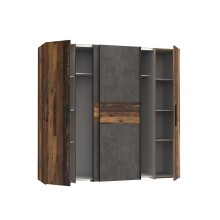 Kleiderschrank >KALIXTUS< Old – Wood Vintage  / Betonoptik Dunkelgrau - 200x190x61cm (B/H/T)