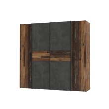 Kleiderschrank >KALIXTUS< Old – Wood Vintage  / Betonoptik Dunkelgrau - 200x190x61cm (B/H/T)