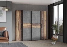 Kleiderschrank >KALIXTUS< Old – Wood Vintage  / Betonoptik Dunkelgrau - 200x190x61cm (B/H/T)