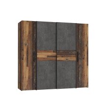 Kleiderschrank >KALIXTUS< Old – Wood Vintage  / Betonoptik Dunkelgrau - 200x190x61cm (B/H/T)