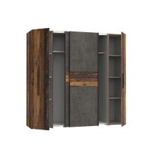 Kleiderschrank >KALIXTUS< Old – Wood Vintage  / Betonoptik Dunkelgrau - 200x190x61cm (B/H/T)