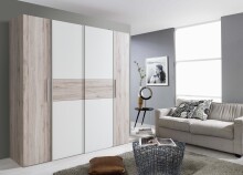 Kleiderschrank >KALIXTUS< 8 Böden, Sandeiche / Weiss - 200,1x190,5x61,6cm (BxHxT)