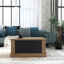 Couchtisch >KASZIMIRO< 1 Schublade, in Waterford Eiche / Schwarz - 85x43,4x85cm (BxHxT)