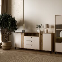 Sideboard >KILLARNEY< Soft-Close, Sand / Mauvella Eiche Dekor - 192,8x87x42cm (BxHxT)