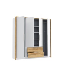 Drehtürenschrank >LUANO< 2 Schubladen, 4 Türen, Weiss / Bartex Eiche - 204,8x212,7x62,1cm BxHxT