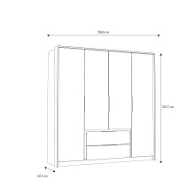 Drehtürenschrank >LUANO< 2 Schubladen, 4 Türen, Weiss / Bartex Eiche - 204,8x212,7x62,1cm BxHxT