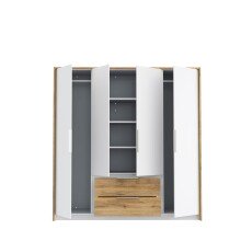 Drehtürenschrank >LUANO< 2 Schubladen, 4 Türen, Weiss / Bartex Eiche - 204,8x212,7x62,1cm BxHxT