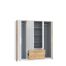 Drehtürenschrank >LUANO< 2 Schubladen, 4 Türen, Weiss / Bartex Eiche - 204,8x212,7x62,1cm BxHxT