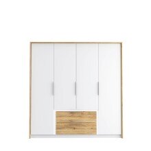 Drehtürenschrank >LUANO< 2 Schubladen, 4 Türen, Weiss / Bartex Eiche - 204,8x212,7x62,1cm BxHxT