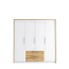 Drehtürenschrank >LUANO< 2 Schubladen, 4 Türen, Weiss / Bartex Eiche - 204,8x212,7x62,1cm BxHxT
