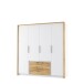 Drehtürenschrank >LUANO< 2 Schubladen, 4 Türen, Weiss / Bartex Eiche - 204,8x212,7x62,1cm BxHxT
