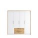 Drehtürenschrank >LUANO< 2 Schubladen, 4 Türen, Weiss / Bartex Eiche - 204,8x212,7x62,1cm BxHxT