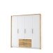 Drehtürenschrank >LUANO< 2 Schubladen, 4 Türen, Weiss / Bartex Eiche - 204,8x212,7x62,1cm BxHxT