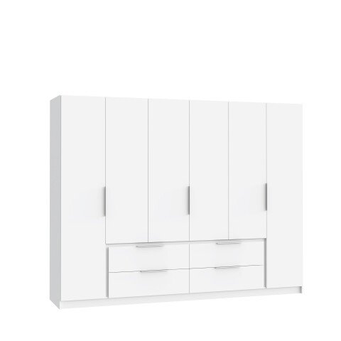 Drehtürenschrank >LUANO< 4 Schubladen, 6 Türen, Weiss - 269,7x210,5x60cm (BxHxT)