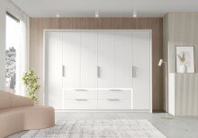 Drehtürenschrank >LUANO< 4 Schubladen, 6 Türen, Weiss - 269,7x210,5x60cm (BxHxT)
