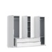 Drehtürenschrank >LUANO< 4 Schubladen, 6 Türen, Weiss - 269,7x210,5x60cm (BxHxT)