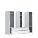 Drehtürenschrank >LUANO< 4 Schubladen, 6 Türen, Weiss - 269,7x210,5x60cm (BxHxT)