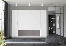 Drehtürenschrank >LUANO< 4 Schubladen, 6 Türen, Wolfram Grau / Weiss - 269,7x210,5x60cm (BxHxT)