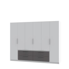 Drehtürenschrank >LUANO< 4 Schubladen, 6 Türen, Wolfram Grau / Weiss - 269,7x210,5x60cm (BxHxT)