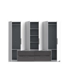 Drehtürenschrank >LUANO< 4 Schubladen, 6 Türen, Wolfram Grau / Weiss - 269,7x210,5x60cm (BxHxT)