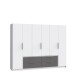 Drehtürenschrank >LUANO< 4 Schubladen, 6 Türen, Wolfram Grau / Weiss - 269,7x210,5x60cm (BxHxT)