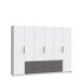 Drehtürenschrank >LUANO< 4 Schubladen, 6 Türen, Wolfram Grau / Weiss - 269,7x210,5x60cm (BxHxT)